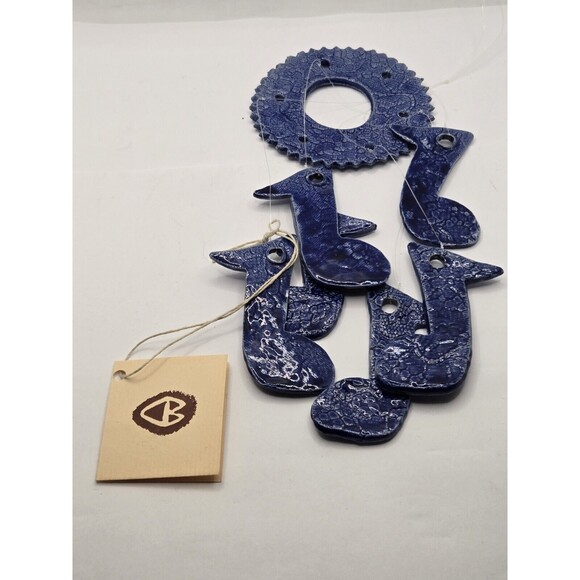 Handmade Other - Music Note Medium Sized Ceramic Glazed in Cobalt Blue Wind Chimes Custom Made